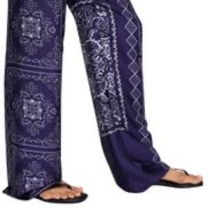 Zara Wide Leg Print Silky Navy Pants XS NWT